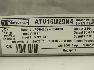 ATV16U29N4 Altivar 16 VFD 1/3PH In 3PH 7.1A Out 2HP 208/240VAC 0.1-200Hz *COVER*