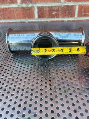 USED 3 WAY STAINLESS STEEL TEE W/ 3" SANITARY FITTINGS & 3" CENTER