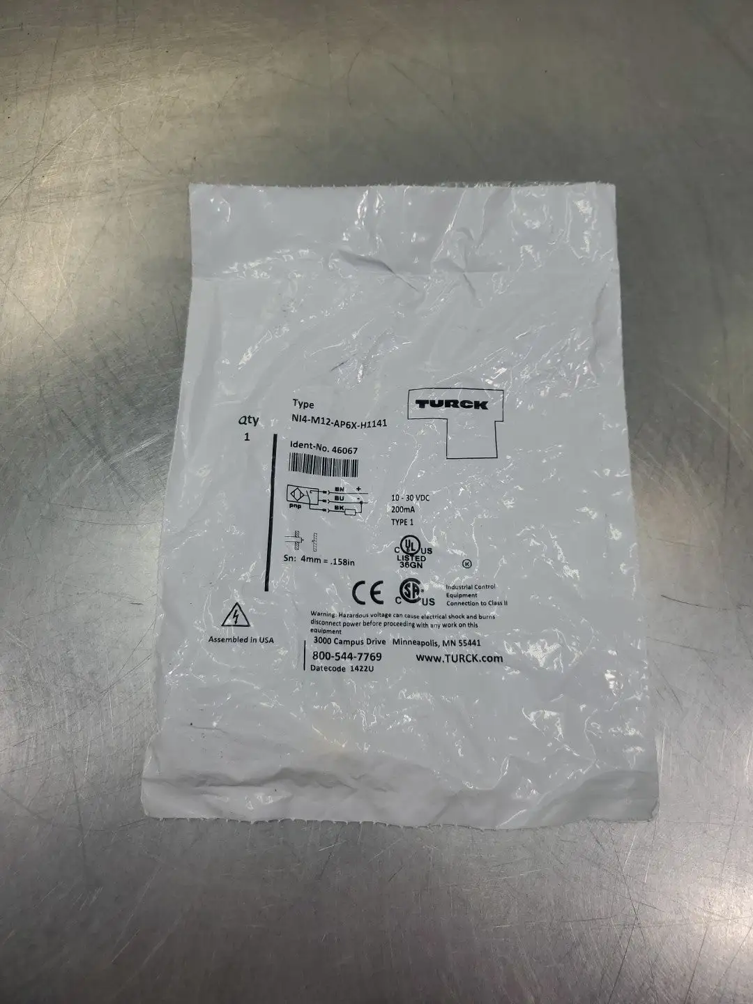 Turck NI4-M12-AP6X-H1141 Inductive Proximity Switch Sensor, (46067) 5E-34/4