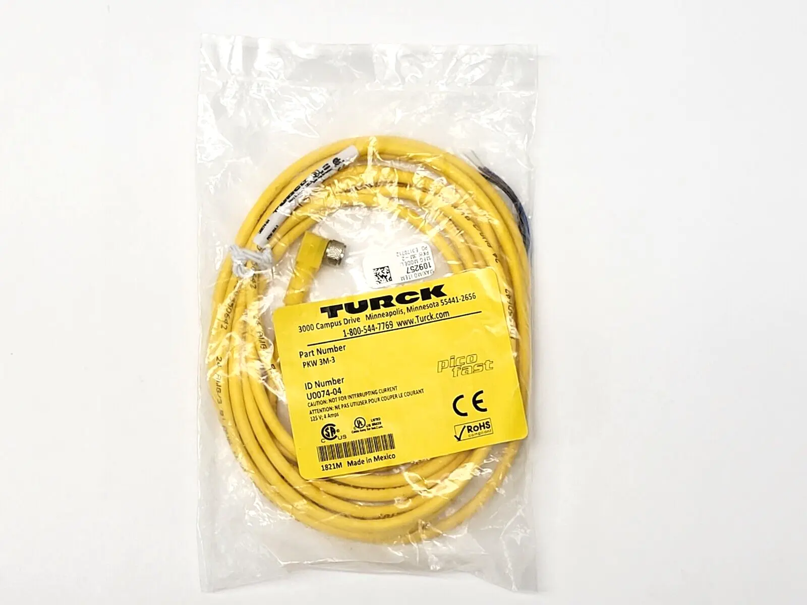 New | in-Stock Turck M8, Female, Right-angle, 3-pin Cable & Wire Michigan US | Maverick Industrial Sales #1390861