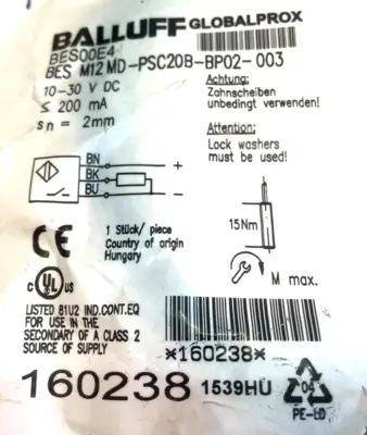 NEW BALLUFF BES M12MD-PSC20B-BP02-003 INDUCTIVE SENSOR BES M12MDPSC20BBP02003