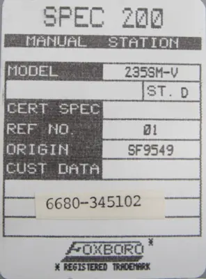 NEW FOXBORO 235SM-V MANUAL STATION 235SMV