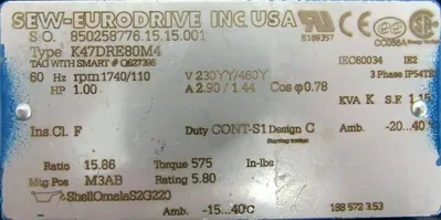 NEW SEW EURODRIVE K47DRE80M4 GEARMOTOR 15.86:1