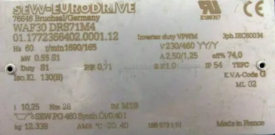 NEW SEW EURODRIVE WAF30DRS71M4 GEARMOTOR