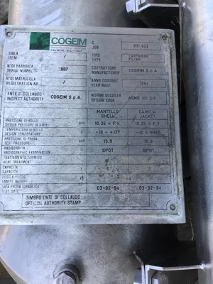 Cogeim Stainless Steel Cartridge Filter Fairey Microfiltrex