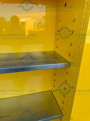 USED JUSTRITE 45 GALLON FLAMMABLE LIQUID STORAGE CABINET W/ SOFT CLOSE DOORS KEY