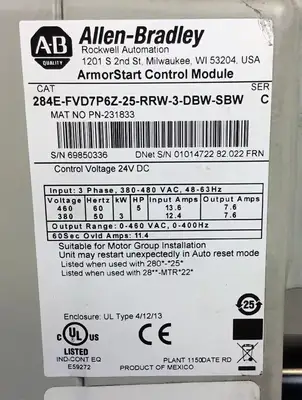 ALLEN BRADLEY 284E-FVD7P6Z-25-RRW-3-DBW-SBW /C ArmorStart Control Module. 1F