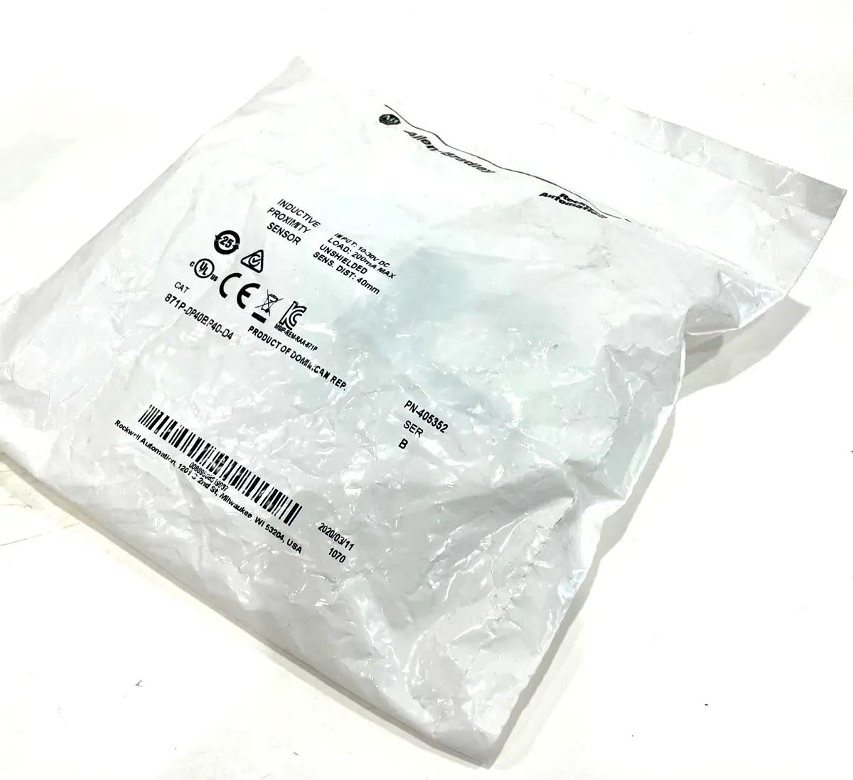 ALLEN BRADLEY 871P-DP40BP40-D4 PROXIMITY SENSOR SER.B 871PDP40BP40D4 NEW,SURPLUS