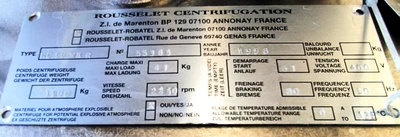 Rousselet Robatel RC-50 VxR ATEX perforate basket centrifuge, 316L SS.