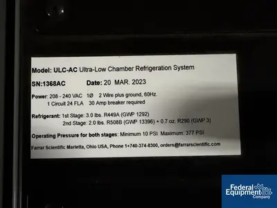 Trane Farrar Trane Technologies Ultra Low Storage Chamber, Model ULC 259