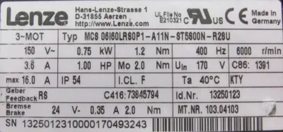 USED LENZE MCS06I60LRS0P1-A11N-ST5S00N-R2SU SERVO MOTOR