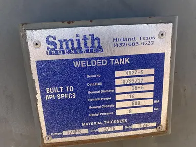 USED 2017 PERMIAN TANK 500BBL VERTICAL TANK