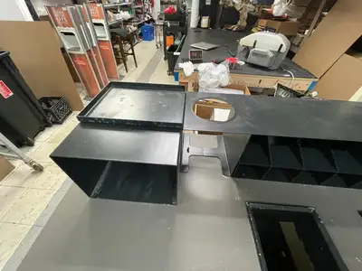 Used Falcon Restaurant Supply Used 3 Door Condiment Drink Station Cabinet Wooden Laminate - SB Underbar Equipment Illinois US | Falcon Restaurant Supply #1376304