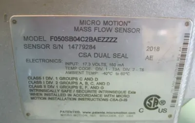 USED Micro Motion F050 SB04C2BAEZZZZ