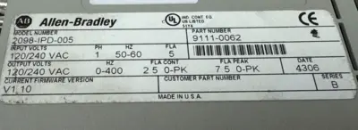 USED ALLEN BRADLEY 2098-IPD-005 ULTRA 5000 SERVO DRIVE SER. B 2098IPD005
