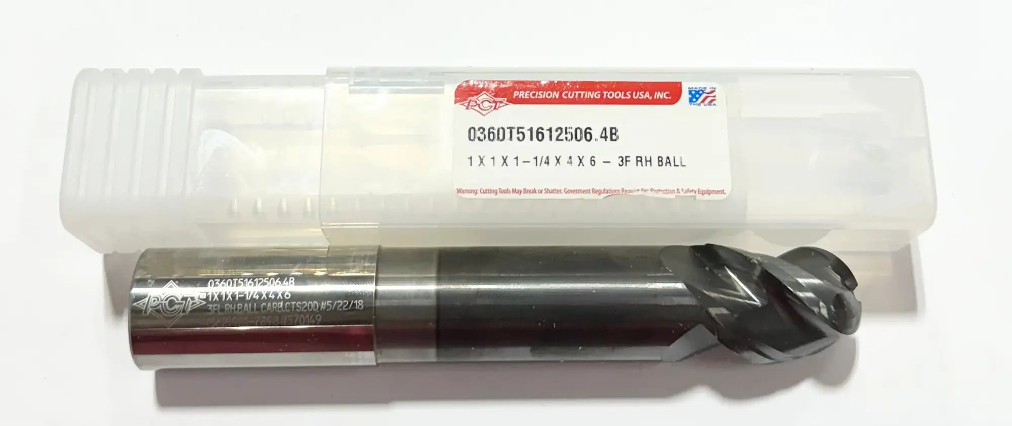 PCT 1" Carbide Ball Nose End Mill 3 Flute Necked TIAlCN Coated USA Made