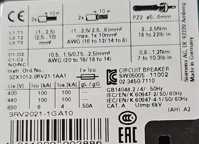 USED Siemens Siemens 3RV2021-1GA10