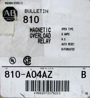 NEW ALLEN BRADLEY 810-A04AZ MAGNETIC OVERLOAD RELAY SER B 810A04AZ