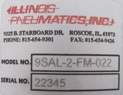 NEW ILLINOIS PNEUMATIC 9SAL-2-FM-022 CYLINDER 9SAL2FM022
