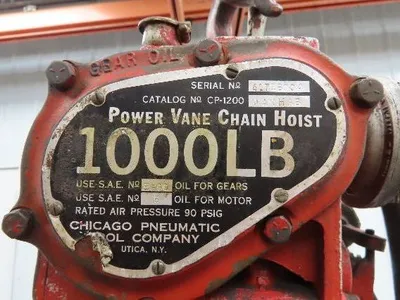 Chicago Pneumatic 1/2 Ton 1000Lb Power Vane Air Chain Hoist 15' Lift w/Pendant