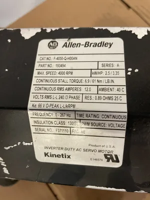 Allen-Bradley F-4050-Q-H00AN AC Servo Motor 1.88HP 4000RPM 240V 3PH