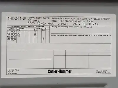USED CUTLER-HAMMER 1HD361NF