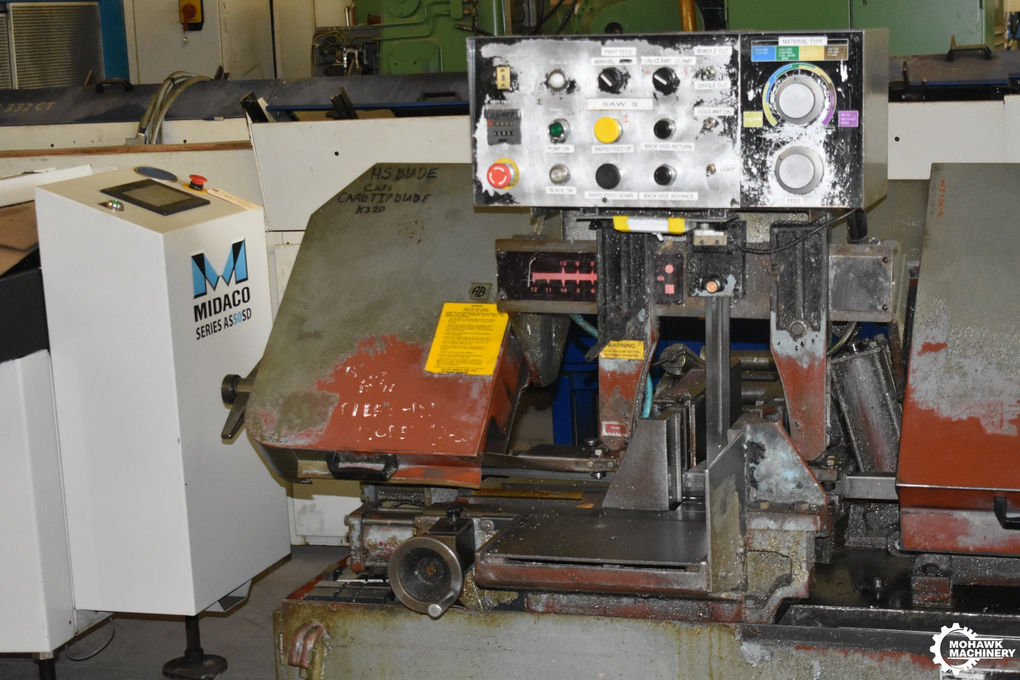 8" x 10" MARVEL ARMSTRONG-BLUM "PA10" AUTOMATIC HIGH-SPEED HEAVY-DUTY HORIZONTAL BAND SAW w/43" AUTOMATIC MULTI-INDEX STOCK FEED TABLE - BUNDLE CUTTING