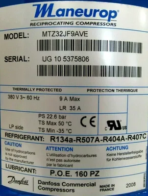 NEW DANFOSS MTZ32-9VI RECIPROCATING COMPRESSOR MTZ329VI MTZ32JF9AVE