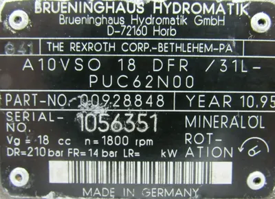 NEW BRUENINGHAUS A10VSO-18-DFR/31L-PUC62N00 HYDRAULIC PUMP 00928848