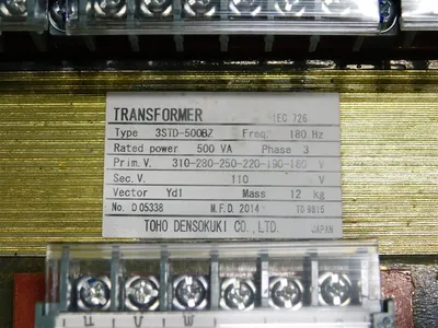 500 VA Toho Densokuki Co. 3STD-500BZ Transformer 310/280/250/220/190/160V Used