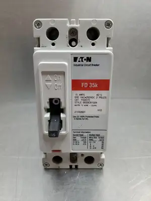 Used Eaton FD2015 Circuit Breaker, 15A, 600VAC/250VDC, 2P Circuit Breakers South Carolina US | Palmetto Automation #1505355