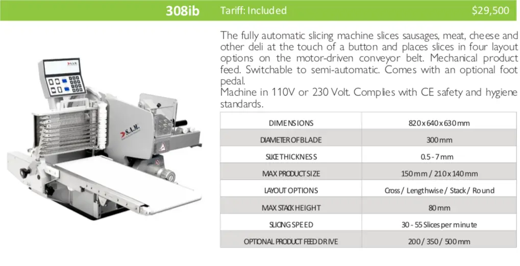 S.A.M. 308ib Fully Automatic Slicing Machine and Stacker