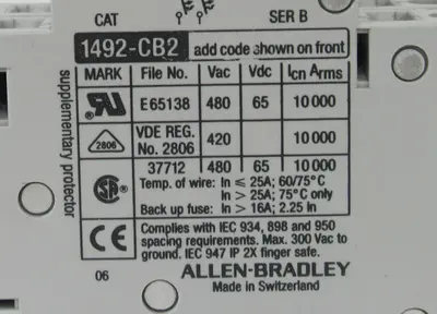 Allen Bradley 1492-CB2 G 060 w/ 1492-ACB 6A 277Vac Ser. B
