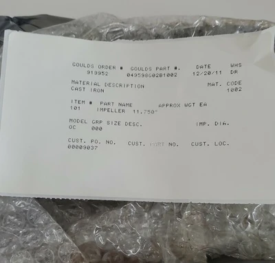 NEW ITT Goulds Pumps 049598G02B1002