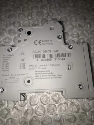 ** Preowned Siemens 5SJ4106-7HG40 Circuit Breaker 1 Pole Unit#
