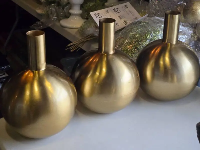 Lot of (3) Metal Bud Vase 9" x 12" (gold) (round)