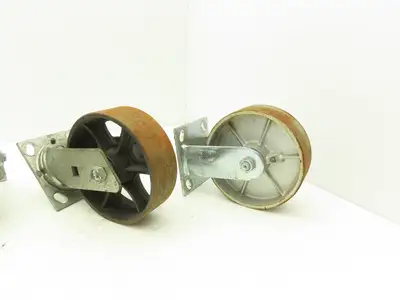 Albion 6" Caster Wheel Cast Iron (2) Swivel Locking (2) Rigid 7-1/2"H Lot of 4
