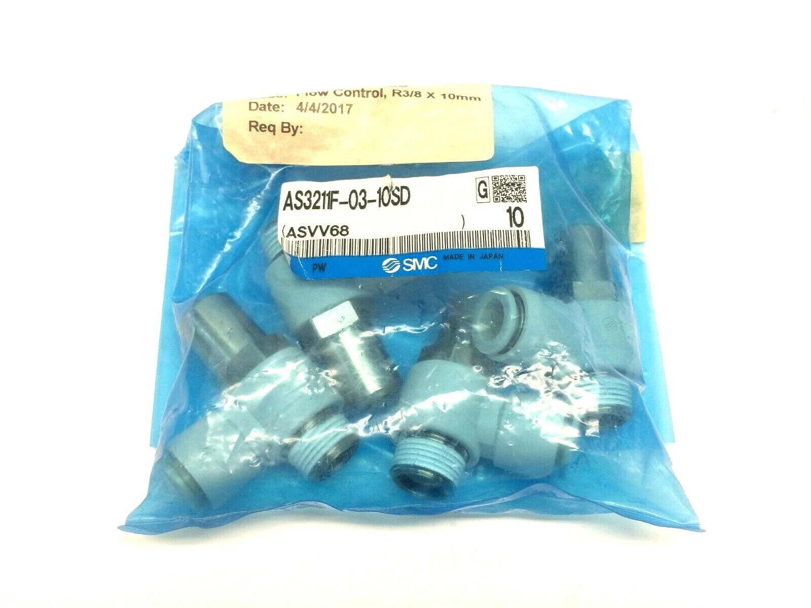 AS3211F-03-10SD | SMC  Tamper Proof Flow Control Elbow Fitting 3/8" Port LOT OF 4 - New Other