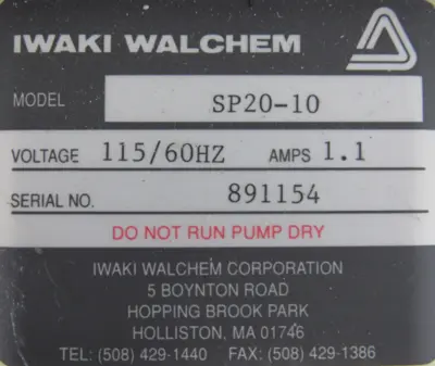 NEW IWAKI WALCHEM SP20-10 PUMP 115V SP2010