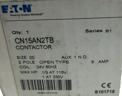 NEW EATON/CUTLER HAMMER CN15AN2TB CONTACTOR SER. B1 CN15AN2