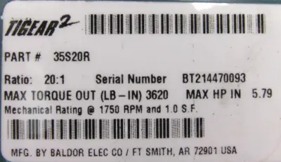 NEW BALDOR 35S20R GEAR REDUCER 20:1