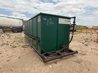 USED OPEN TOP TANK 2 COMPARTMENT, SKIDDED, W/ GAS BUSTER