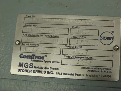 MGS Stober ComTrac Gearmotor 90VDC .75Hp 28:1 C Series Inline Reducer 62 RPM 56C