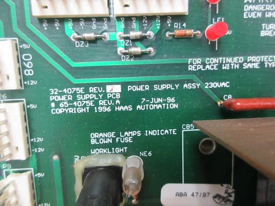 USED 1998 USED HAAS PARTS AND TOOLING HAAS POWER SUPPLY PCB ASSEMBLY 32-4075E REV. D