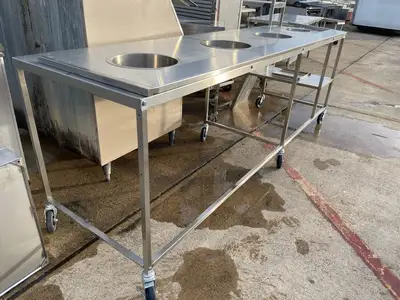 Used Falcon Restaurant Supply Used 107" Stainless Steel Table on Casters - SS283 Food Prep Tables Illinois US | Falcon Restaurant Supply #1375766