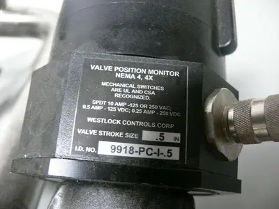 USED 3 ITT PURE-FLO 90PSI DIAPHRAGM VALVE ACTUATORS + WESTLOCK VALVE POSITION MONITOR