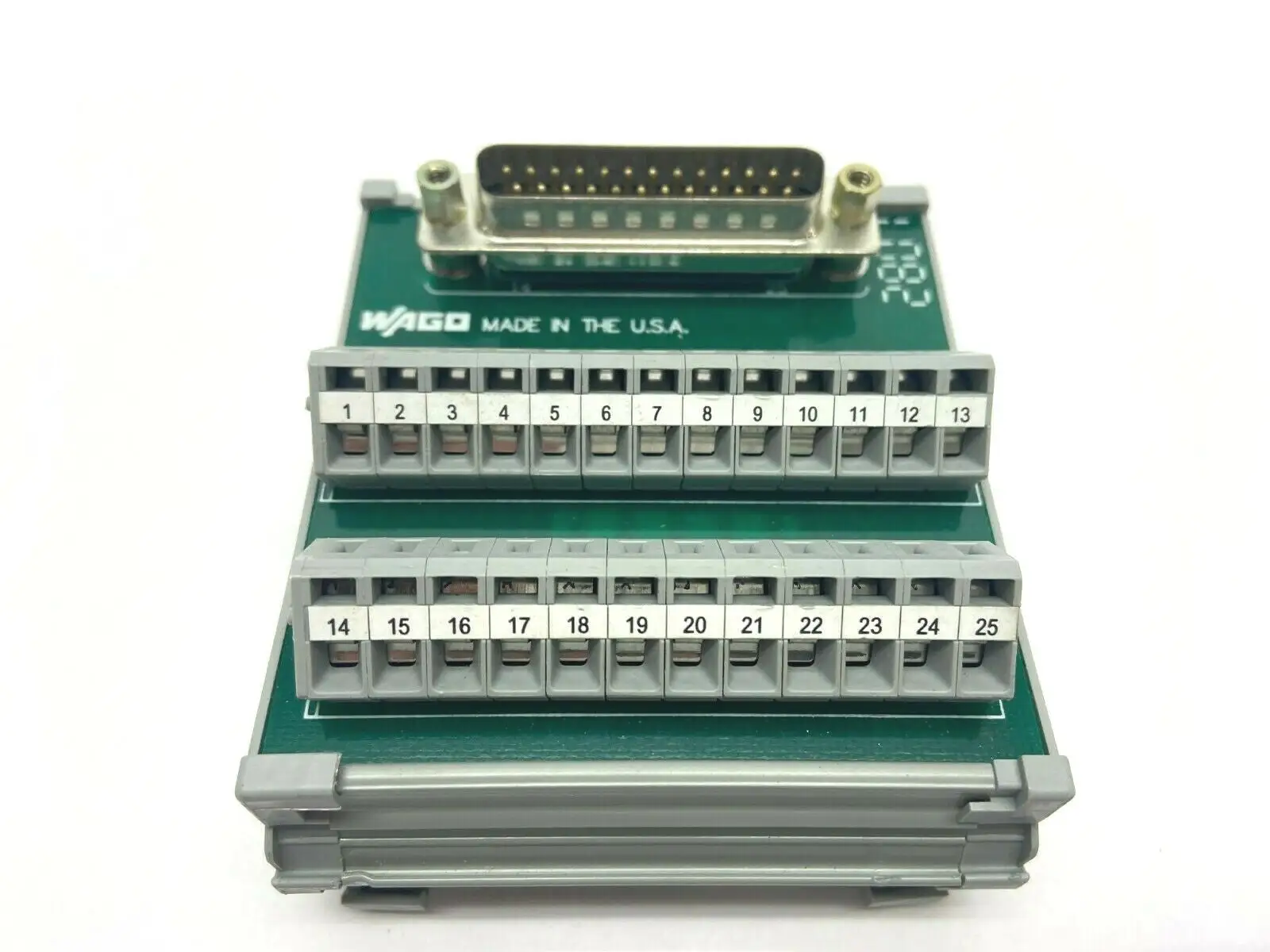 L082 | Wago  D Sub 25 Male 25 Terminal Circuit Board w/  Din Rail Connect - Used