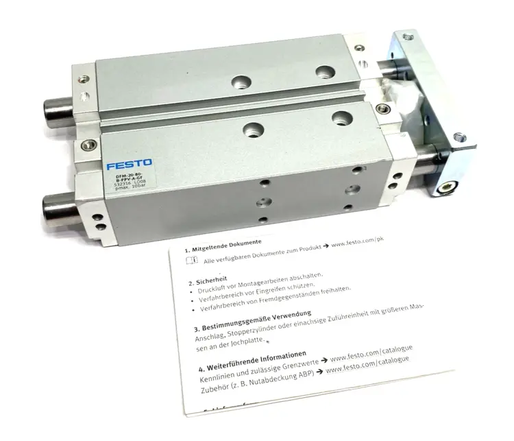 Used FESTO GUIDED DRIVE CYLINDER 80MM STROKE 20MM BORE 8161416 Pneumatic Cylinders | Maverick Industrial Sales #1100405