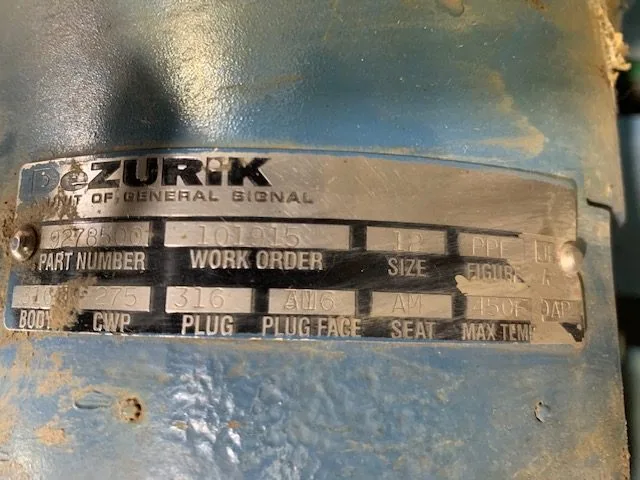 Dezurik 12" type PPE Basis Weight Valve, 316 Material