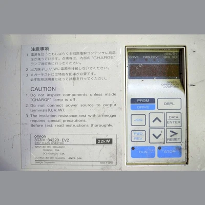USED Omron 3G3IV-B4220-EV2.

INPUT: 380-460V.
OUTPUT: 0-460V.
DC: 510-660V.

3 PHASE.
50/60HZ.


59A.